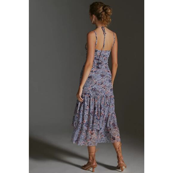 NWT MISA MISA LOS ANGELES Halter-Neck Mesh Midi Dress Size XS Blue #MB446 - Picture 3 of 11